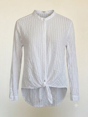 🛍️ 3 for 25$ 🛍️ Dylan White Textured Silver threads Tie-Front Button Shirt
